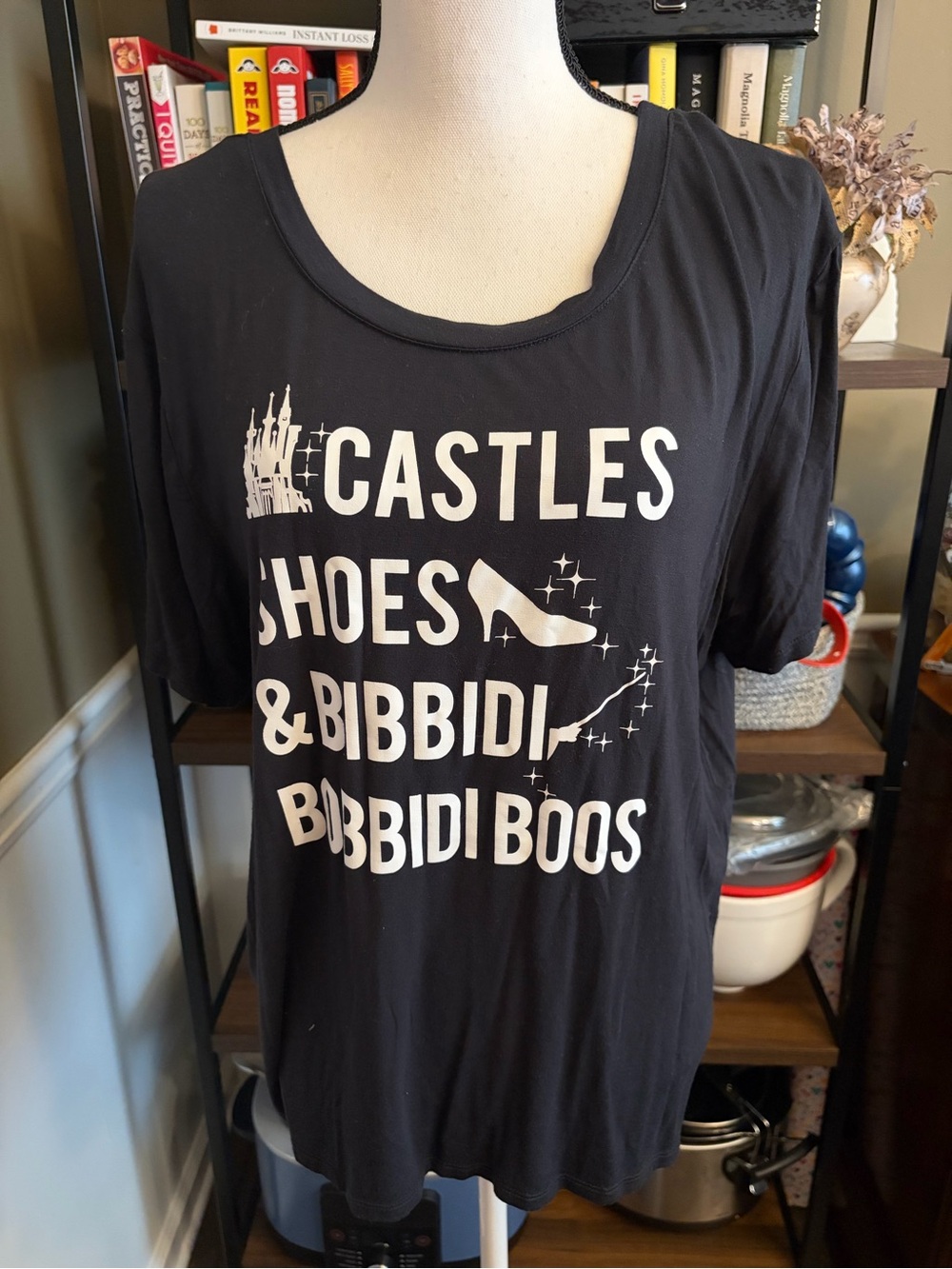 Disney Black Short Sleeve Tee with White Castle & Text Graphic